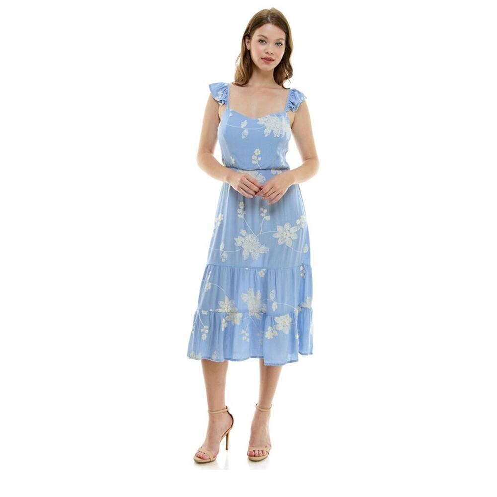 Lily Rose Floral Tier Midi Dress XXL‎ Embroidered Flutter Sleeve Cottagecore NEW